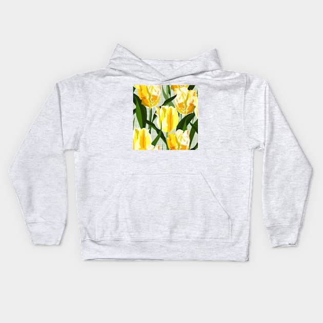 Big yellow parrot tulips on linen texture Kids Hoodie by kobyakov